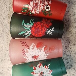Starbucks Holiday Reusable Cups Set of 4 • Glitter Frosted Christmas Tumblers